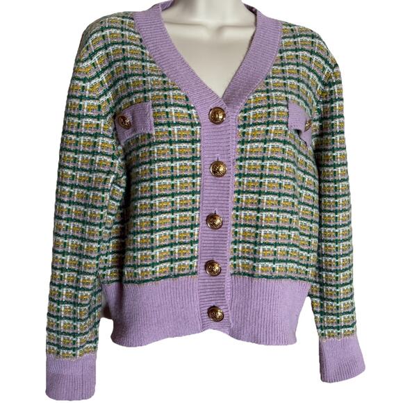 Cider Pastel Plaid Cardigan Sweater Women’s Size M Small Button Cropped Cardigan - Picture 1 of 8